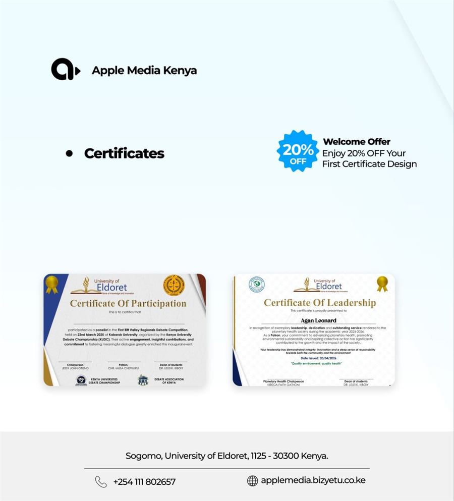 Certificate designs by Apple Media Kenya